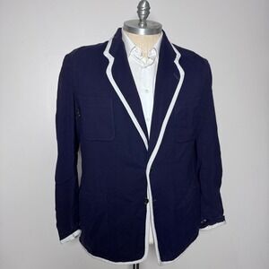 Custom Blazer Mens 42R Navy Blue White Trim Vintage Stage Performance Costume